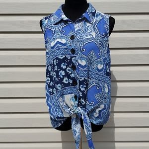 EST. 1964 sz large blue paisley button up tank top